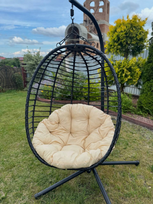 Підвісне садове крісло гойдалка (кокон / гніздо) SAN VITO з м'якою бежевою подушкою, Чорний Київ - фото 1