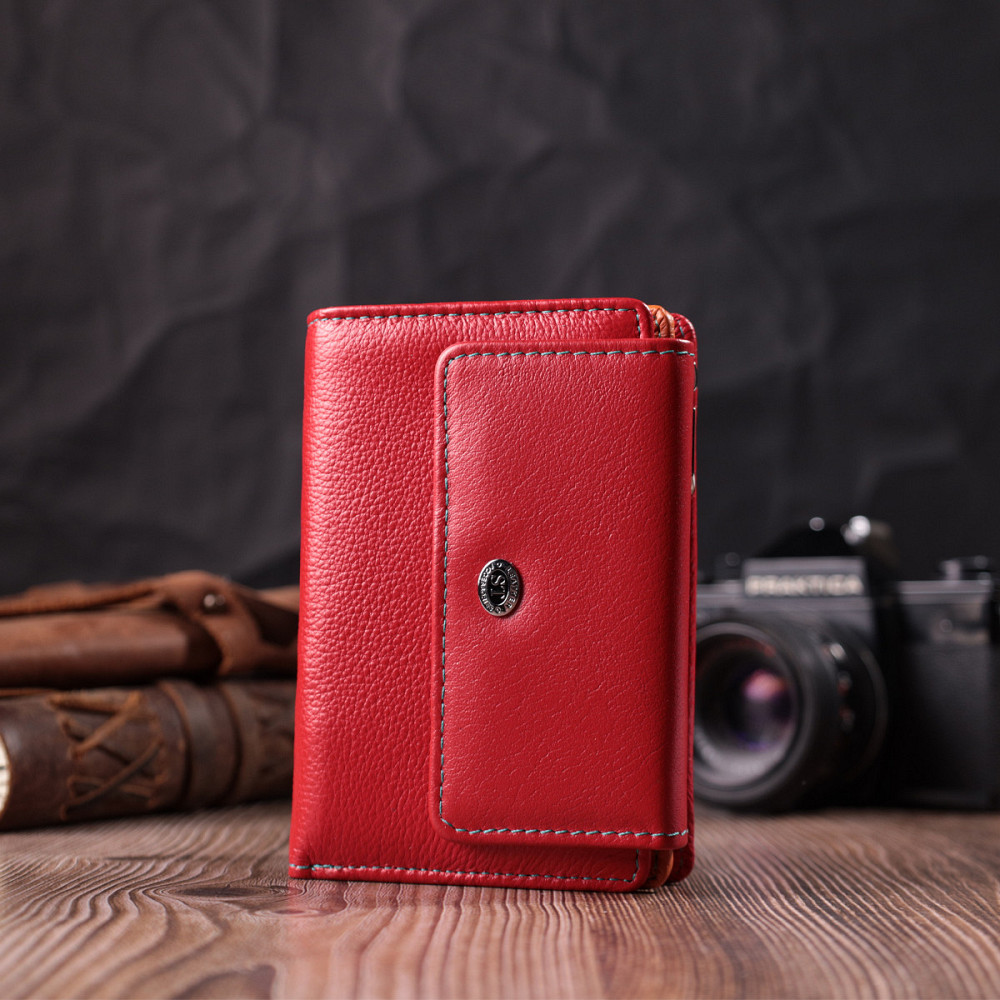 Яскравий гаманець для жінок із натуральної шкіри Червоний (ST Leather) Київ - фото 3
