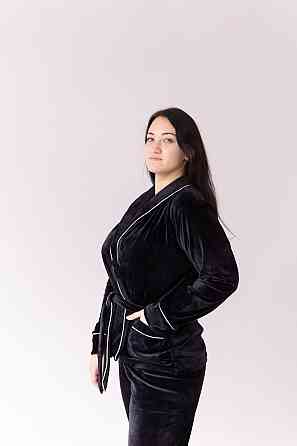 Домашний костюм на запах с поясом Черный б/к L Харьков