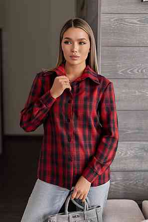 Жіноча сорочка в клітинку оверсайз "Wise" | Батал Червоний, 50-52 Київ