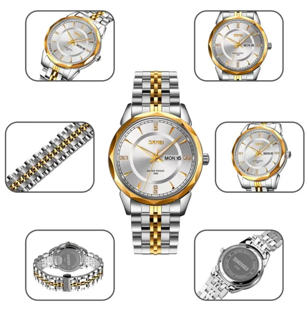 Годинник чоловічий класичний Skmei 9268 (Золотистий з сріблястим циферблатом) Київ - фото 6