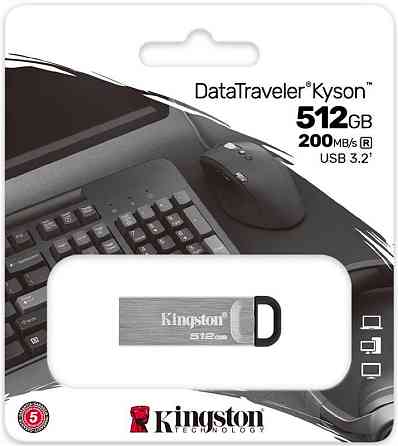 Флешнакопичувач USB3.2 512 GB Kingston DataTraveler Kyson Silver/Black (DTKN/512GB) Метал Харків