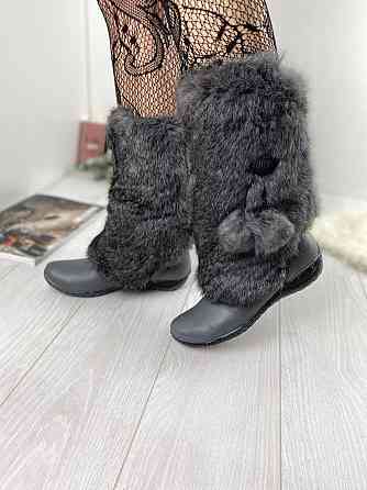 TopS Унти жіночі TopS сірі натуральна шкіра хутро висота 26см обхват 32-33см розмір 39р. (КР-65 Коломия