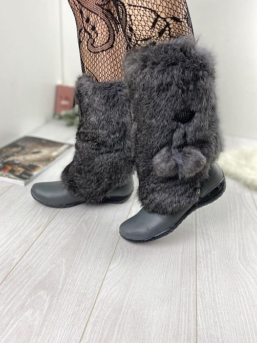 TopS Унти жіночі TopS сірі натуральна шкіра хутро висота 26см обхват 32-33см розмір 39р. (КР-65 Коломыя - изображение 3