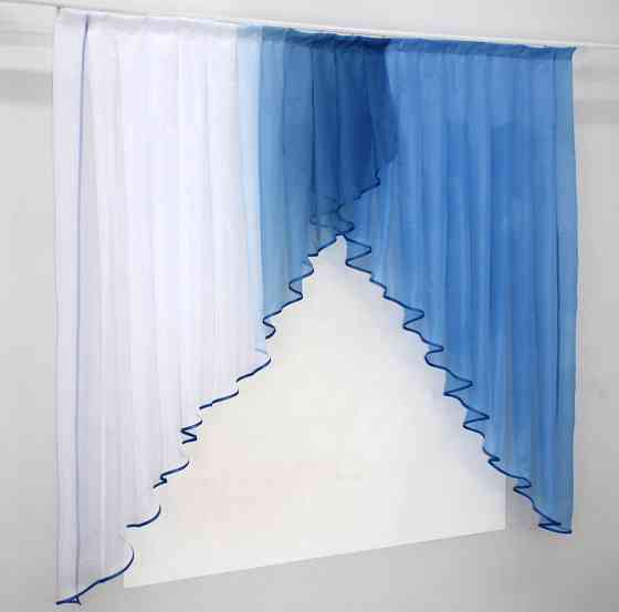 Кухонная занавеска VR-Textil № 023к белый с синим 150х150 см (59-722) Киев