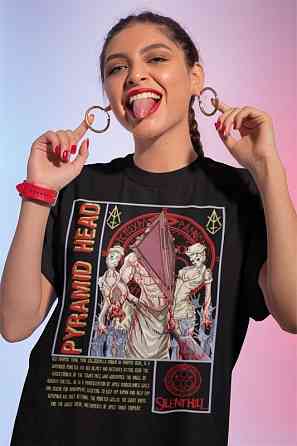 Футболка для хлопчика з аніме принтом Пйрамід Хеад Тріангле Хеад оверсайз (зріст від 165 до 180) Чорний AnimeJ0060m Дніпро