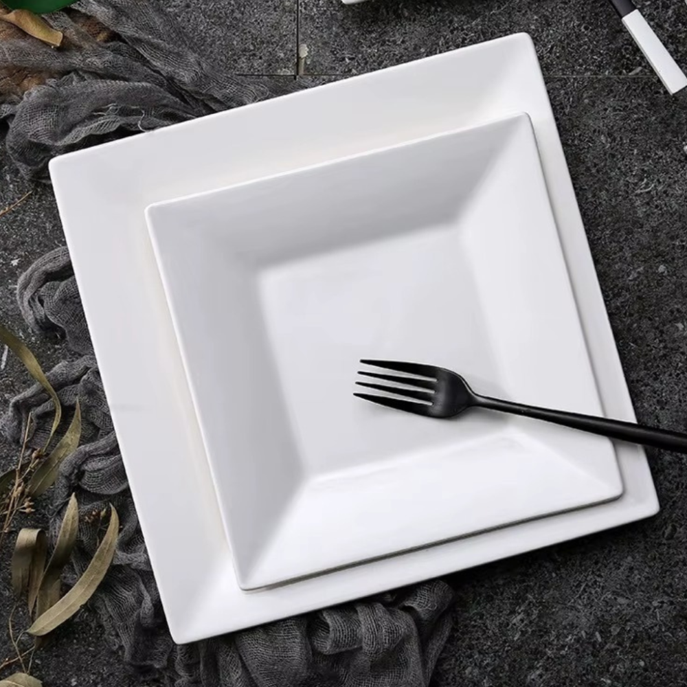 Комплект тарелок 12 шт квадратные,пластиковые,десертные 16.5 см и обеденные 24 см, набор для сервировки стола белые Каменец-Подольский - изображение 4