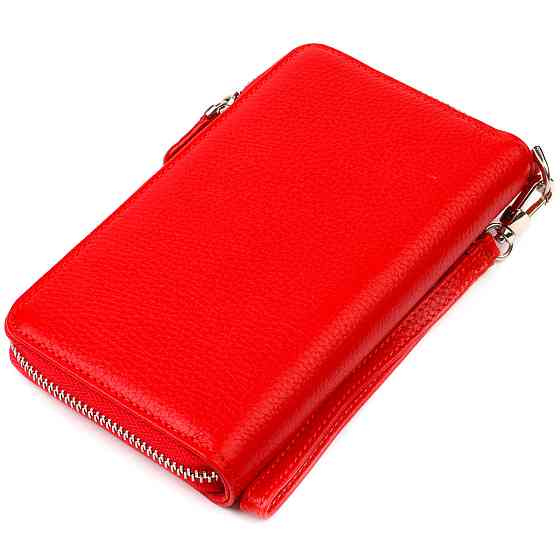 Яскравий гаманець-клатч для жінок із натуральної шкіри Червоний (CANPELLINI) Київ