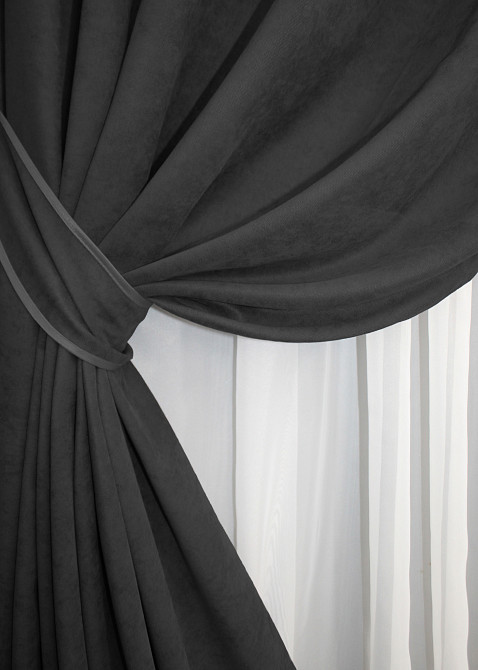 Комплект штор на люверсах VR-Textil Микровелюр Petek № 1495ш 150х270 см 2 шт Темно-сірий (37-0213) Київ - фото 5