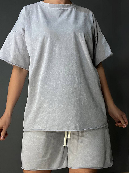 Костюм женский De Red 6726 тай-дай футболка с шортами хлопок оверсайз, светло-серый, one size Киев - изображение 12