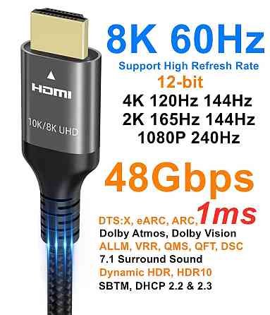 Кабель HDMI-HDMI 10K/8K/4K, 48 Гбіт/с, 7.5м Луцьк