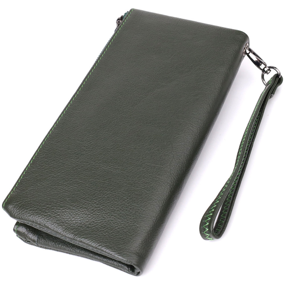 Красивый кожаный кошелек на три отделения ST Leather 23110 Зеленый Киев - изображение 2