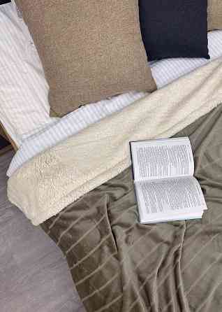 Плед двосторонній 155х200 см (+-5см) рельєфний із штучною овчиною Какао з молочним (87-072) Київ