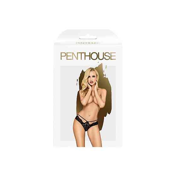 Трусики-бразиліана Penthouse Mermaid Fantasy M/L Black, мереживо, низька посадка, ремінці, бантики Sex Aura Київ