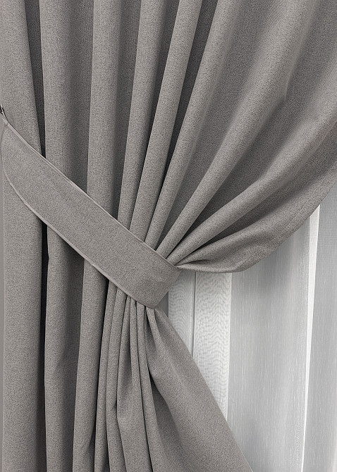 Комплект штор VR-Textil 100% блекаут ASHEN NIGHT 150х270 2шт і Тюль 400х270 1850ш-1153т бежево-сірий з білим 71-091/3 Київ - фото 4