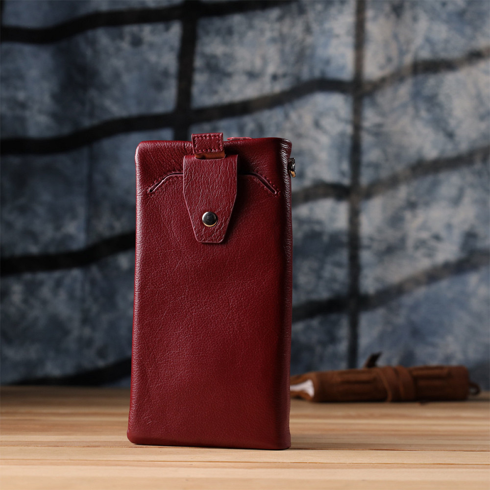 Шкіряний жіночий гаманець-клатч із відділенням під телефон ST Leather 23102 Бордовий Київ - фото 9