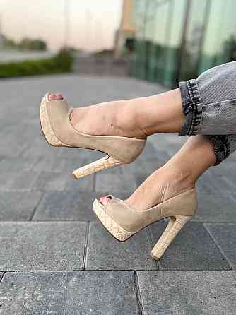 Туфлі жіночі F335 бежеві екозамша каблук 11 см (2553) Коломия