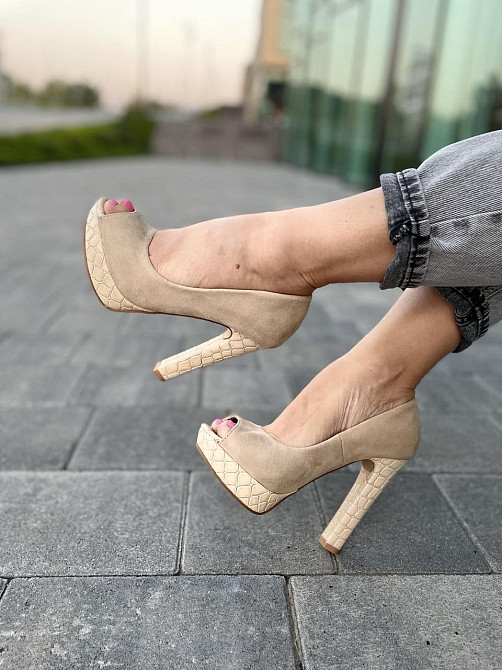Туфлі жіночі F335 бежеві екозамша каблук 11 см (2553) Коломыя - изображение 4