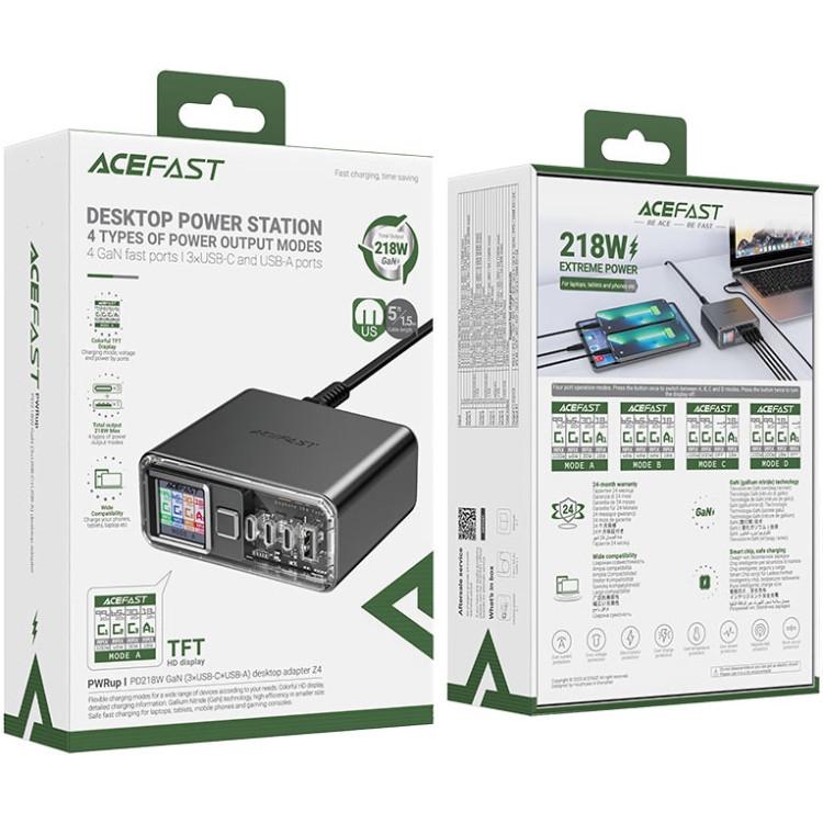 Зарядний пристрій 4xUSB 218W (3xUSB-C + USB-A) Gan Z4 Fast Charger Acefast Винница - изображение 9