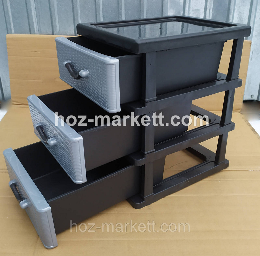 Комод тумбочка мини на 3 ящика серо-черная Харьков - изображение 4