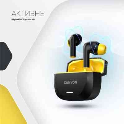 Навушники Canyon Hexagon 7 TWS ANC+ENC Wireless Charge Black/Yellow (CNS-TWS7BY) Вінниця