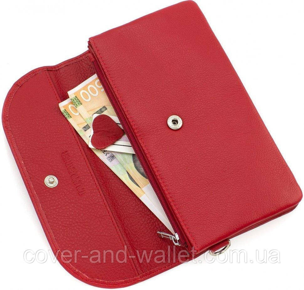 Красный женский кошелек-клатч из натуральной кожи с клапаном на кнопке ST 023 Red Киев - изображение 4