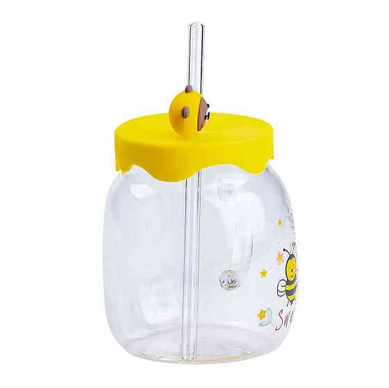 Скляна чашка 500 мл зі силіконовою кришкою і трубочкою Київ