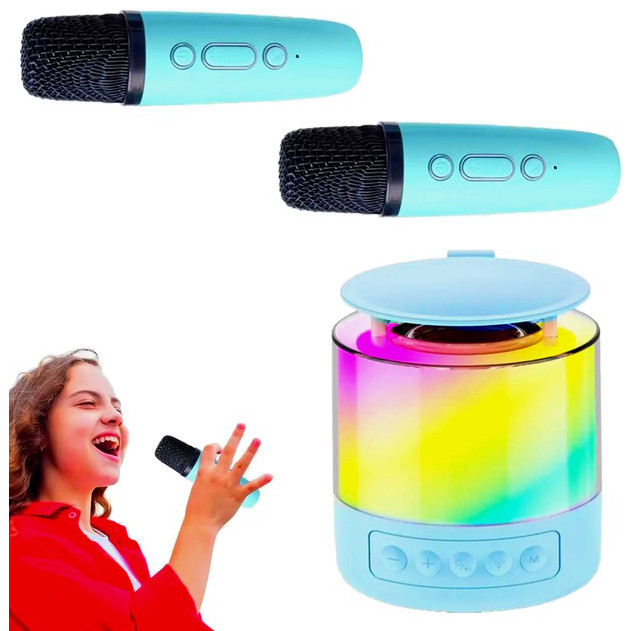 Портативная Bluetooth колонка K19 с подсветкой LED и двумя микрофонами для караоке Blue OS-37 Львов - изображение 1