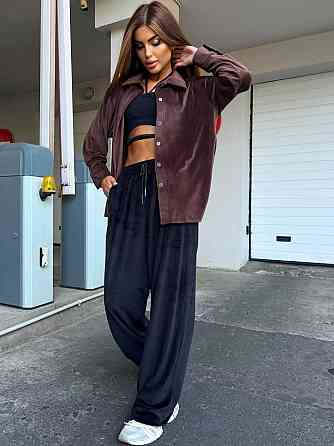 Женский прогулочный костюм двойка: рубашка + штаны палаццо турецкий велюр спорт Шоколад, 46/48 Одесса