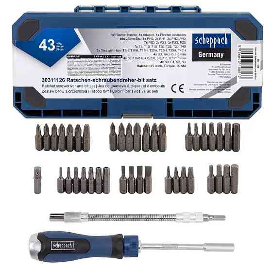 Викрутка з набором біт 43пр. Scheppach SCH-30311126 Одеса