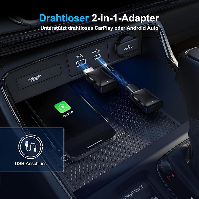 Бездротовий автомобільний смарт адаптер CarPlay Android Auto Wi-Fi6, Bluetooth 5.0 USB-C-A для авто  Київ - фото 2