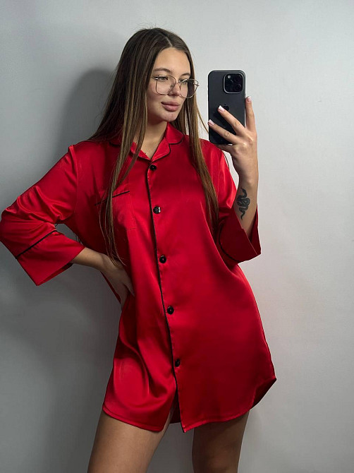 Женская ночная рубашка удлиненная шелковая L Красный Харьков - изображение 1