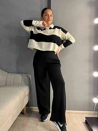 Брюки жіночі My fashion 2024012 резинка рівні від стегна машинна в'язка 44-48 чорні, чорний, 44-48 Одеса