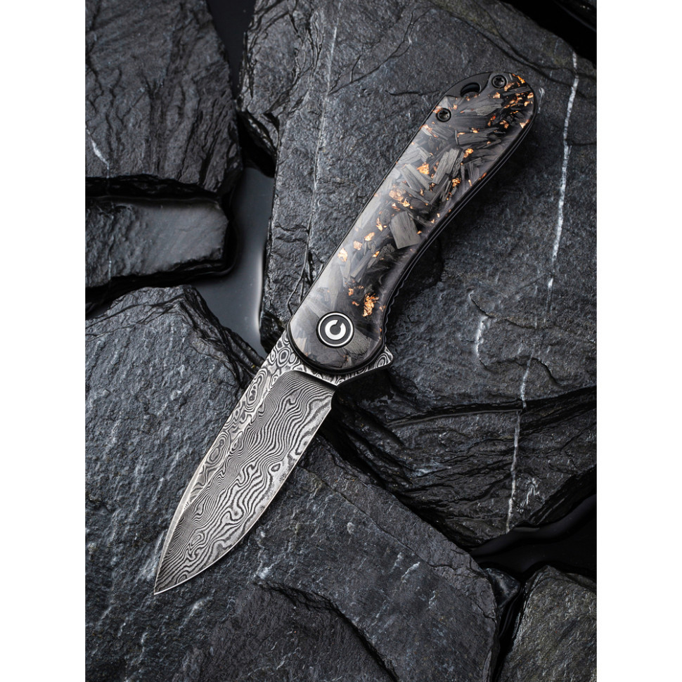 Нож складной карманный Civvi Elementum, (7.5 см) Damascus / Carbon Fiber черный Киев - изображение 8