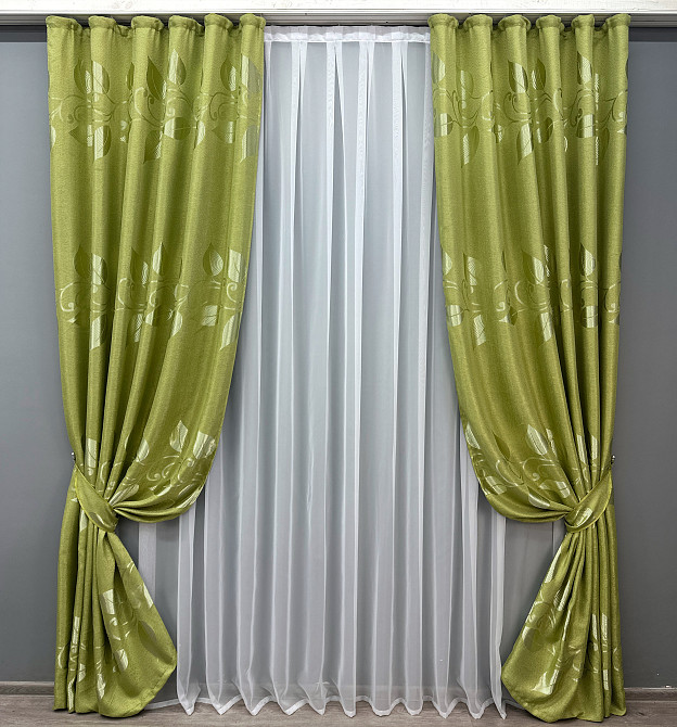 Комплект готовых штор VR-Textil Лен Рогожка № 1784ш Оливковый 150х270 см 2 шт (33-0761) Киев - изображение 2