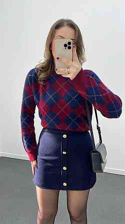 Жіночий светр оверсайз у геометричний принт машинне в'язання Синій Одеса