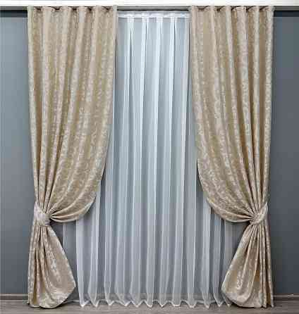 Комплект готових штор VR-Textil Жакард Вензель № 416ш Бежевий 100х270 см 2 шт (31-035) Київ