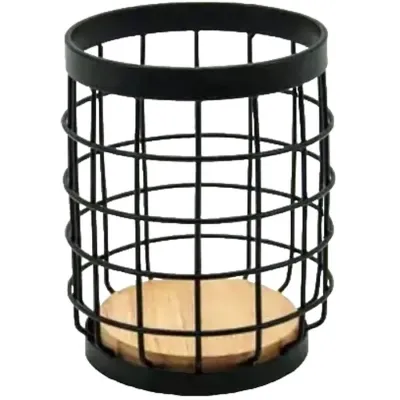 Аксессуар кухонный Ardesto Midori, Підставка для столових приборів, 12х12х15.5см, метал, дерево, чорний (AR0925B) Винница