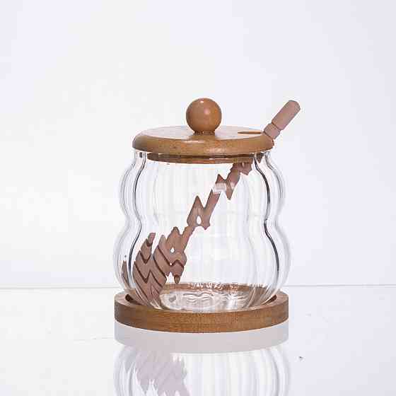 Стеклянная медовница с крышкой и ложкой 320 мл Киев