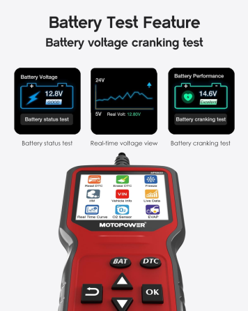 Автосканер MOTOPOWER MP69033 Pro OBD2 с тестером аккумулятора 12 В, TFT 2,8″, Live Data, проверка генератора, красный Киев