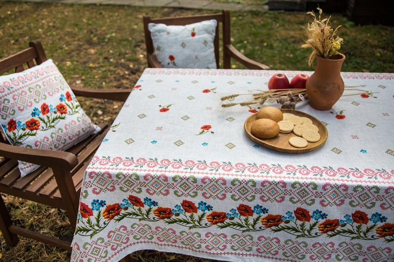 Ecotton Скатертина Ecotton 150х180 см натуральна бавовняна з рогожки 18714-1 Маки Український е Коломия - фото 4