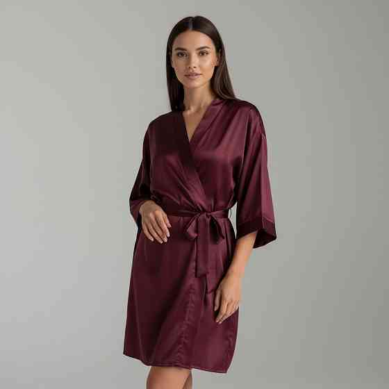 Халат женский шелковый под пояс длина 90см Бордовый M/L Харьков