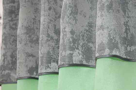 Кухонні штори VR-Textil № 073к з ламбрекеном і підхватами салатовий з сірим 270х170 см ( 52-0276) Київ