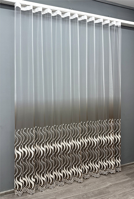 Тюль VR-Textil 1766т Фатин «Омбре» с вышивкой и люрексом Какао с белым 300х270 см (42-0772) Киев - изображение 3