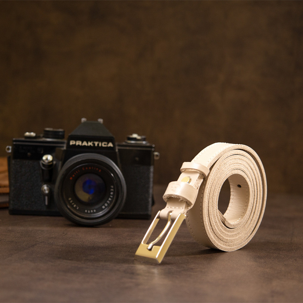 Тонкий кожаный ремень для женщин GRANDE PELLE 11447 Бежевый Киев - изображение 8