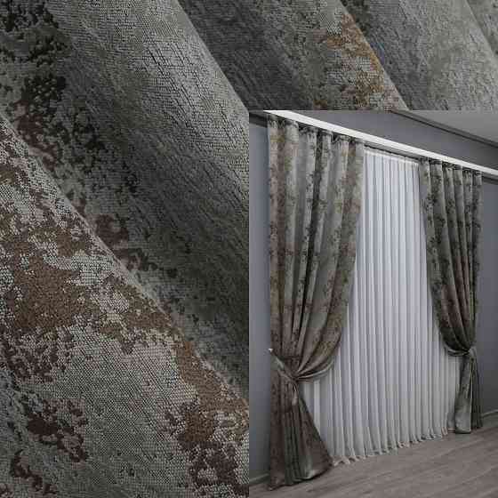 Комплект готовых штор VR-Textil Мрамор Al-7 № 1467ш Серый с коричневым 150х290 см 2 шт (33-0329) Киев