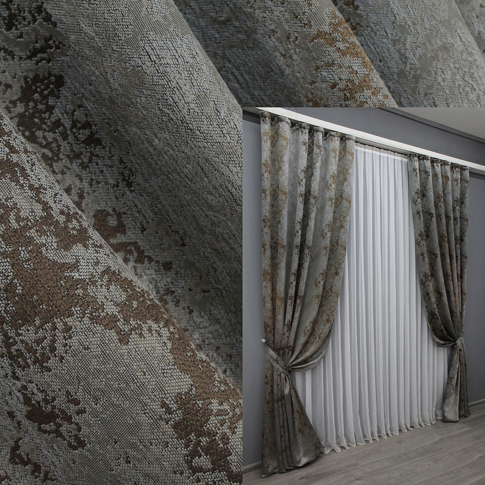 Комплект готовых штор VR-Textil Мрамор Al-7 № 1467ш Серый с коричневым 150х290 см 2 шт (33-0329) Киев - изображение 1