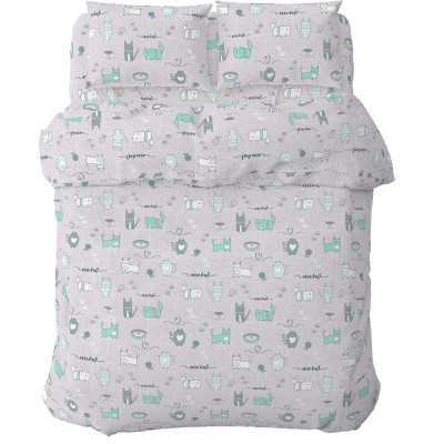 Постільна білизна Home Line Котяча радість бірюзовий, бязь, полуторний (179197) Вінниця - фото 1