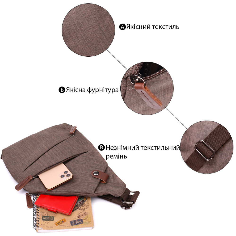 Замечательная сумка через плечо для мужчин из текстиля Vintage 22198 Песочный Киев - изображение 7