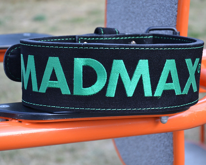 Пояс для важкої атлетики MadMax MFB-301 Suede Single Prong шкіряний Black/Green L Кам'янське - фото 8